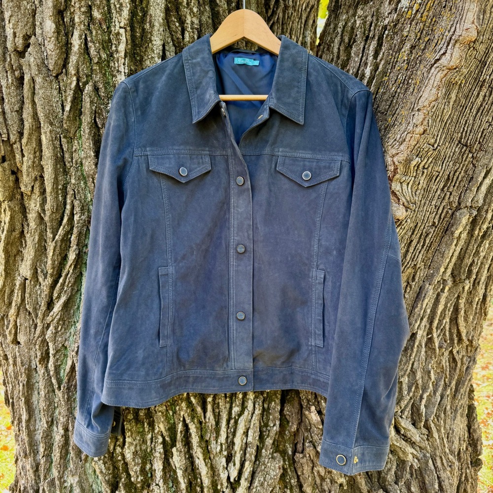 J McLaughlin Goat Suede Field Jacket XL Navy Blue Old Money Preppy Luxury Autumn